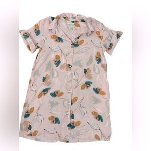 Rachel Zoe linen Pink Floral Button Shirt Dress